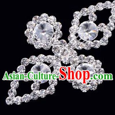 Chinese Ancient Peking Opera Jewelry Accessories Young Lady Diva Bowknot Brooch, Traditional Chinese Beijing Opera Hua Tan White Crystal Breastpin