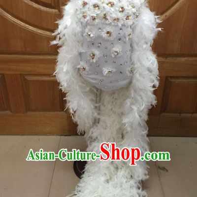 Top Grade Professional Performance Catwalks Bikini Clothing, Traditional Brazilian Rio Carnival Samba Modern Fancywork White Feather Swimsuit Costume for Kids