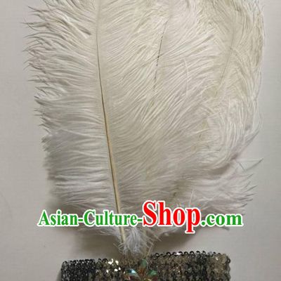 Top Grade Professional Stage Show Halloween Parade White Ostrich Feather Hair Accessories, Brazilian Rio Carnival Samba Dance Modern Fancywork Headwear for Women