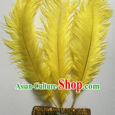 Top Grade Professional Stage Show Halloween Parade Yellow Ostrich Feather Hair Accessories, Brazilian Rio Carnival Samba Dance Modern Fancywork Headwear for Women