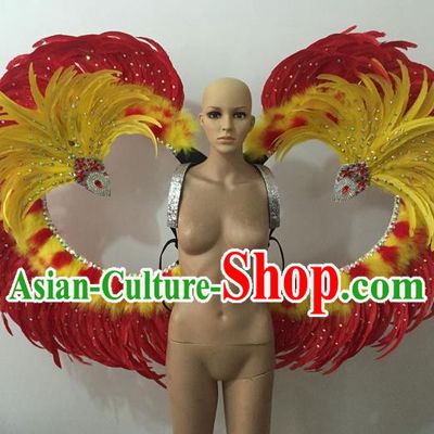 Top Grade Professional Stage Show Halloween Parade Red Feather Wings Accessories, Brazilian Rio Carnival Samba Dance Modern Fancywork Decorations Props for Women