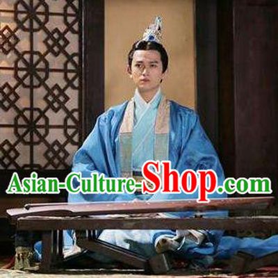 Traditional Chinese Ancient Warring States Time Prince Costumes, Song of Phoenix Chu State Nobility Childe Hanfu Clothing and Handmade Headpiece Complete Set