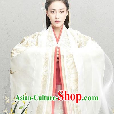 Traditional Chinese Ancient Warring States Time Imperial Consort Costumes, Song of Phoenix Chu State Princess Hanfu Clothing and Handmade Headpiece Complete Set for Women