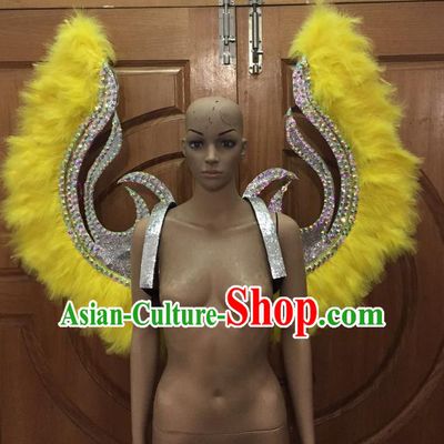 Top Grade Halloween Parade Decorations Brazilian Rio Carnival Samba Dance Yellow Feathers Deluxe Wings for Women