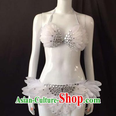 Top Grade Professional Performance Catwalks Costume Feather Bikini, Traditional Brazilian Rio Carnival Samba Dance Modern Fancywork Swimsuit for Women