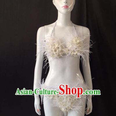 Top Grade Professional Performance Catwalks Costume Feather Bikini, Traditional Brazilian Rio Carnival Samba Dance Modern Fancywork Swimsuit for Women