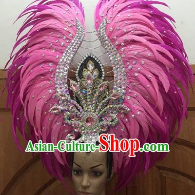 Top Grade Halloween Parade Hair Accessories Brazilian Rio Carnival Samba Dance Pink Feather Giant Headwear for Women