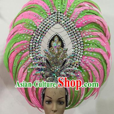 Top Grade Brazilian Rio Carnival Samba Dance Hair Accessories Headwear, Halloween Parade Feather Headpiece for Women