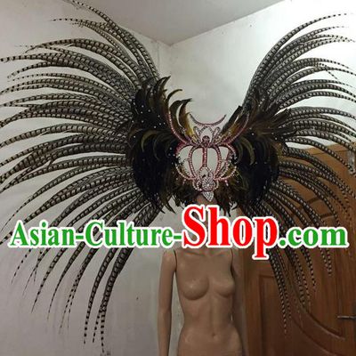 Top Grade Brazilian Rio Carnival Samba Dance Long Feather Hair Accessories Giant Headpiece Decorations, Halloween Parade Big Headwear for Women