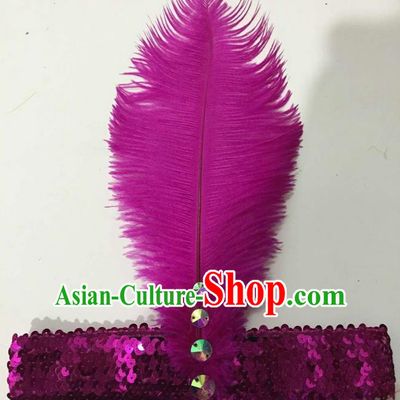 Top Grade Brazilian Rio Carnival Samba Dance Rosy Feather Hair Accessories Headpiece, Halloween Parade Crystal Headwear for Women