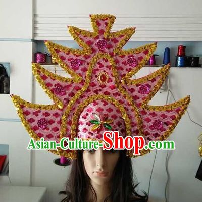 Top Grade Brazilian Rio Carnival Samba Dance Red Hair Accessories Headpiece, Halloween Parade Headwear for Women