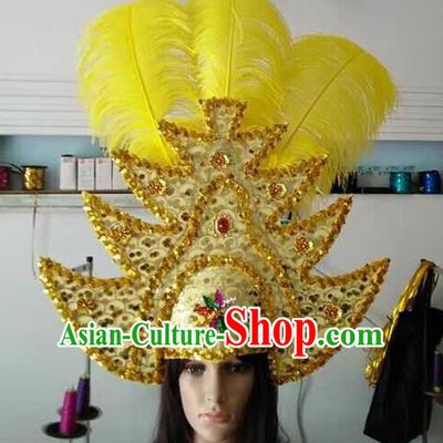 Top Grade Brazilian Rio Carnival Samba Dance Yellow Hair Accessories Headpiece, Halloween Parade Headwear for Women