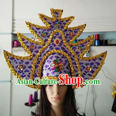 Top Grade Brazilian Rio Carnival Samba Dance Purple Hair Accessories Headpiece, Halloween Parade Headwear for Women
