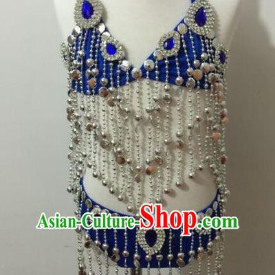 Top Grade Professional Performance Catwalks Costume Blue Swimsuit, Traditional Brazilian Rio Carnival Samba Dance Bikini Clothing for Kids