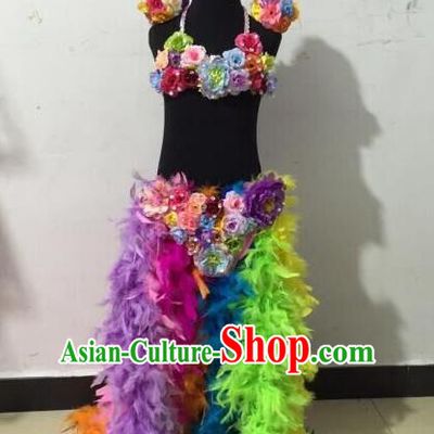 Top Grade Professional Performance Catwalks Swimsuit Flowers Costume, Traditional Brazilian Rio Carnival Samba Dance Modern Fancywork Bikini Clothing for Girls