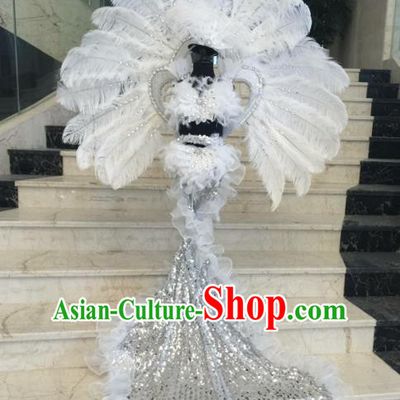 Top Grade Professional Performance Catwalks Feather Bikini Decorations, Traditional Brazilian Rio Carnival Samba Modern Fancywork Belly Dance Swimsuit Clothing for Women