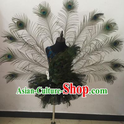 Top Grade Professional Performance Catwalks Peacock Feather Dress, Brazilian Rio Carnival Samba Opening Dance Bubble Dress for Girls