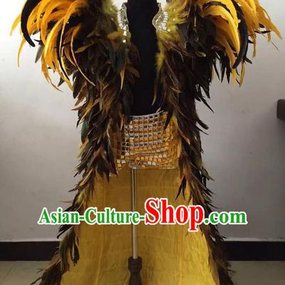 Top Grade Professional Performance Catwalks Feather Cape, Brazilian Rio Carnival Parade Samba Belly Dance Opening Dance Cloak for Kids