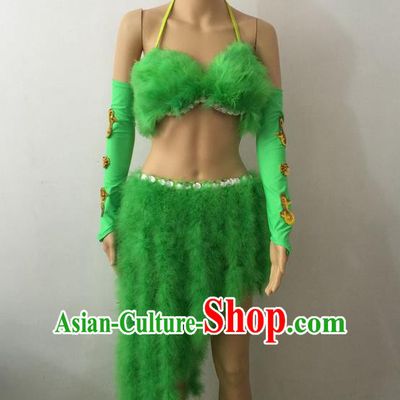 Top Grade Professional Performance Catwalks Costume Green Swimsuit, Brazilian Rio Carnival Parade Samba Belly Dance Opening Dance Bikini for Women
