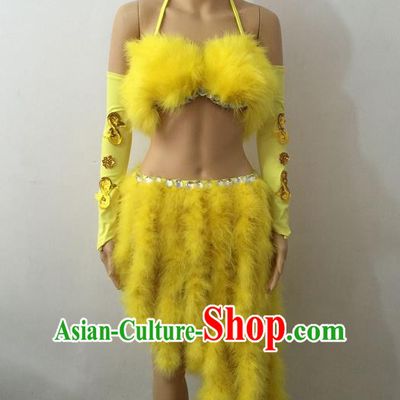 Top Grade Professional Performance Catwalks Costume Yellow Swimsuit, Brazilian Rio Carnival Parade Samba Belly Dance Opening Dance Bikini for Women