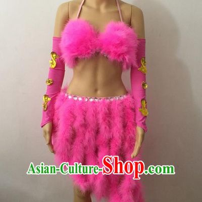 Top Grade Professional Performance Catwalks Costume Pink Swimsuit, Brazilian Rio Carnival Parade Samba Belly Dance Opening Dance Bikini for Women