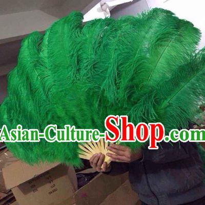 Top Grade Professional Performance Catwalks Deep Green Feather Big Fans, Brazilian Rio Carnival Parade Samba Dance Folding Fans