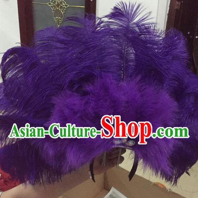 Top Grade Professional Performance Catwalks Purple Feathers Deluxe Hair Accessories, Brazilian Rio Carnival Parade Samba Dance Headdress for Women