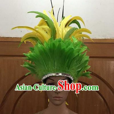 Top Grade Professional Performance Catwalks Feathers Big Hair Accessories, Brazilian Rio Carnival Parade Samba Dance Deluxe Hat for Women