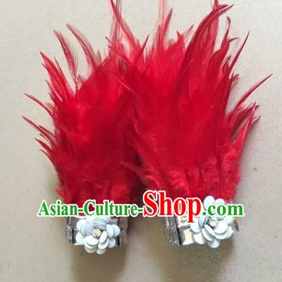 Top Grade Professional Performance Catwalks Wrist Accessories Bracelets, Brazilian Rio Carnival Parade Samba Dance Red Feather Bracelet for Women