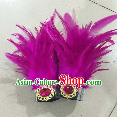 Top Grade Professional Performance Catwalks Wrist Accessories Bracelets, Brazilian Rio Carnival Parade Samba Dance Rosy Feather Bracelet for Women
