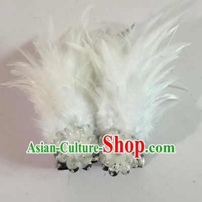 Top Grade Professional Performance Catwalks Wrist Accessories Bracelets, Brazilian Rio Carnival Parade Samba Dance White Feather Bracelet for Women