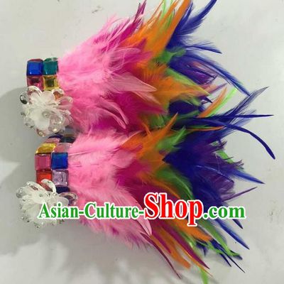 Top Grade Professional Performance Catwalks Wrist Accessories Bracelets, Brazilian Rio Carnival Parade Samba Dance Colorful Feather Bracelet for Women