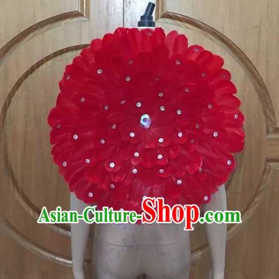 Top Grade Professional Performance Catwalks Red Feathers Decorations Round Backplane, Brazilian Rio Carnival Parade Samba Dance Props for Women
