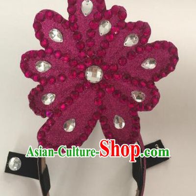 Top Grade Professional Performance Catwalks Fancy Ball Rosy Head Decorations Crystal Headwear, Brazilian Rio Carnival Parade Samba Dance Hair Clasp for Women