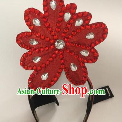 Top Grade Professional Performance Catwalks Fancy Ball Red Head Decorations Crystal Headwear, Brazilian Rio Carnival Parade Samba Dance Hair Clasp for Women