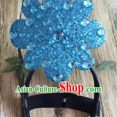 Top Grade Professional Performance Catwalks Fancy Ball Blue Paillette Head Decorations Headwear, Brazilian Rio Carnival Parade Samba Dance Hair Clasp for Women