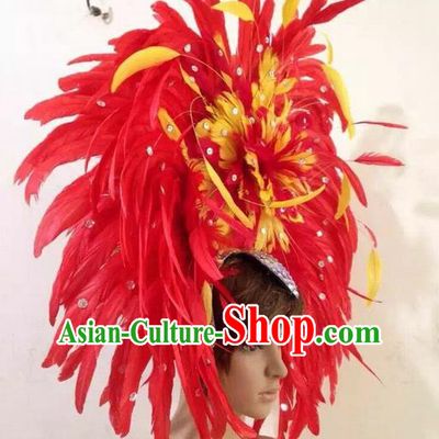 Top Grade Professional Performance Catwalks Halloween Feathers Decorations Headpiece, Brazilian Rio Carnival Parade Samba Dance Big Hair Accessories for Women