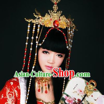 Top Grade Traditional China Ancient Cosplay Hair Accessories, China Ancient Wedding Bride Princess Headpiece Headwear for Women