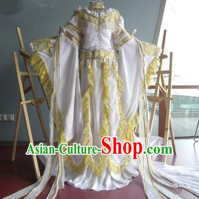 Top Grade Traditional China Ancient Cosplay Princess Costumes, China Ancient Palace Lady Fairy Dance Yellow Dress Clothing for Women