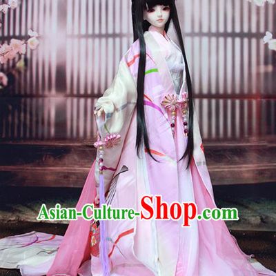 Top Grade Traditional China Ancient Female Kimono Costumes Complete Set, China Ancient Cosplay Tang Dynasty Princess Pink Dress Hanfu Clothing for Adults and Kids