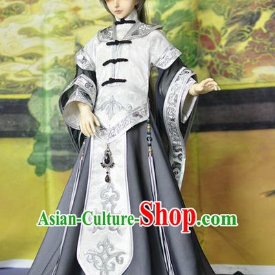 Top Grade Traditional China Ancient Cosplay Swordsman White Costumes Complete Set, China Ancient Taoist Royal Highness Hanfu Robe Clothing for Men for Kids
