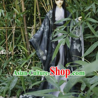Top Grade Traditional China Ancient Cosplay Chivalrous Expert Costumes Wide Sleeve Cardigan, China Ancient Knight-Errant Black Clothing for Men for Kids