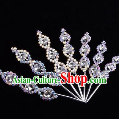 Chinese Ancient Peking Opera Head Accessories Young Lady Diva Crystal Headwear White Hairpins, Traditional Chinese Beijing Opera Hua Tan Head-ornaments