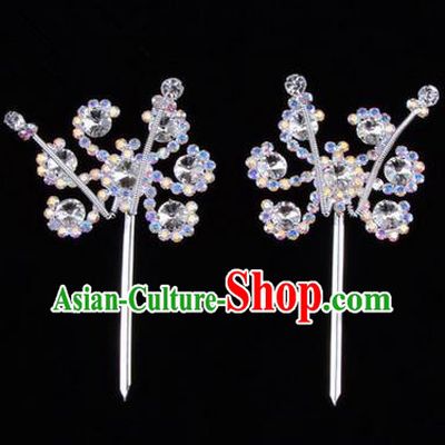 Chinese Ancient Peking Opera Head Accessories Young Lady Diva Colorful Crystal Headwear Sunflower White Hairpins, Traditional Chinese Beijing Opera Hua Tan Head-ornaments