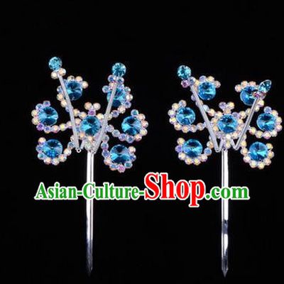 Chinese Ancient Peking Opera Head Accessories Young Lady Diva Colorful Crystal Headwear Sunflower Blue Hairpins, Traditional Chinese Beijing Opera Hua Tan Head-ornaments