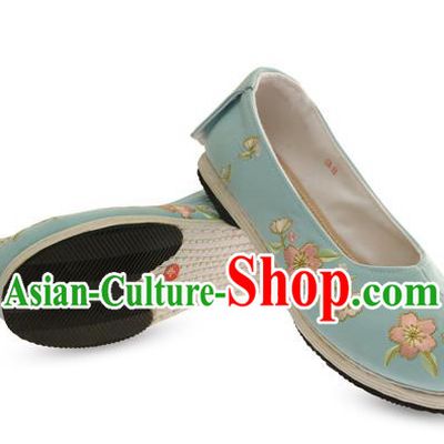 Chinese Ancient Peking Opera Young Lady Shoes, Traditional Chinese Beijing Opera Ancient Princess Hanfu Cloth Blue Shoes for Women