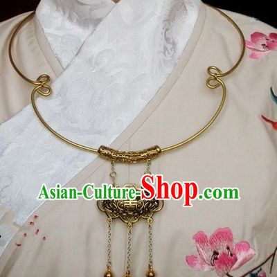 Chinese Ancient Handmade Jewelry Accessories Longevity Lock, Traditional Chinese Ancient Ming Dynasty Hanfu Necklace for Women