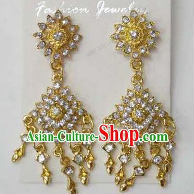 Traditional Thailand Ancient Handmade Accessories Earrings, Traditional Thai China Dai Nationality Crystal Royal Eardrop for Women