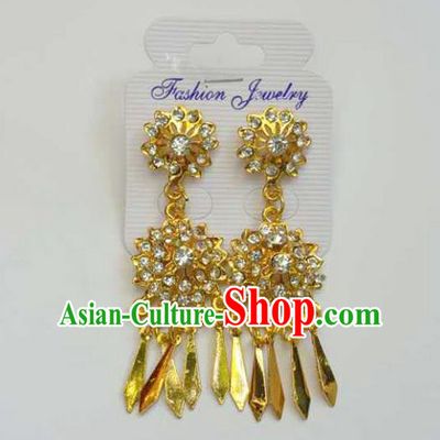 Traditional Thailand Ancient Handmade Accessories Earrings, Traditional Thai China Dai Nationality Tassel Crystal Eardrop for Women