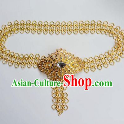 Traditional Thailand Ancient Handmade Waist Chain Accessories, Traditional Thai China Dai Nationality White Crystal Belts Pendant for Women